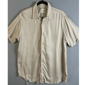 Hudson‎ & Barrow Mens Woven Short Sleeve Button Up Shirt Tan Size L